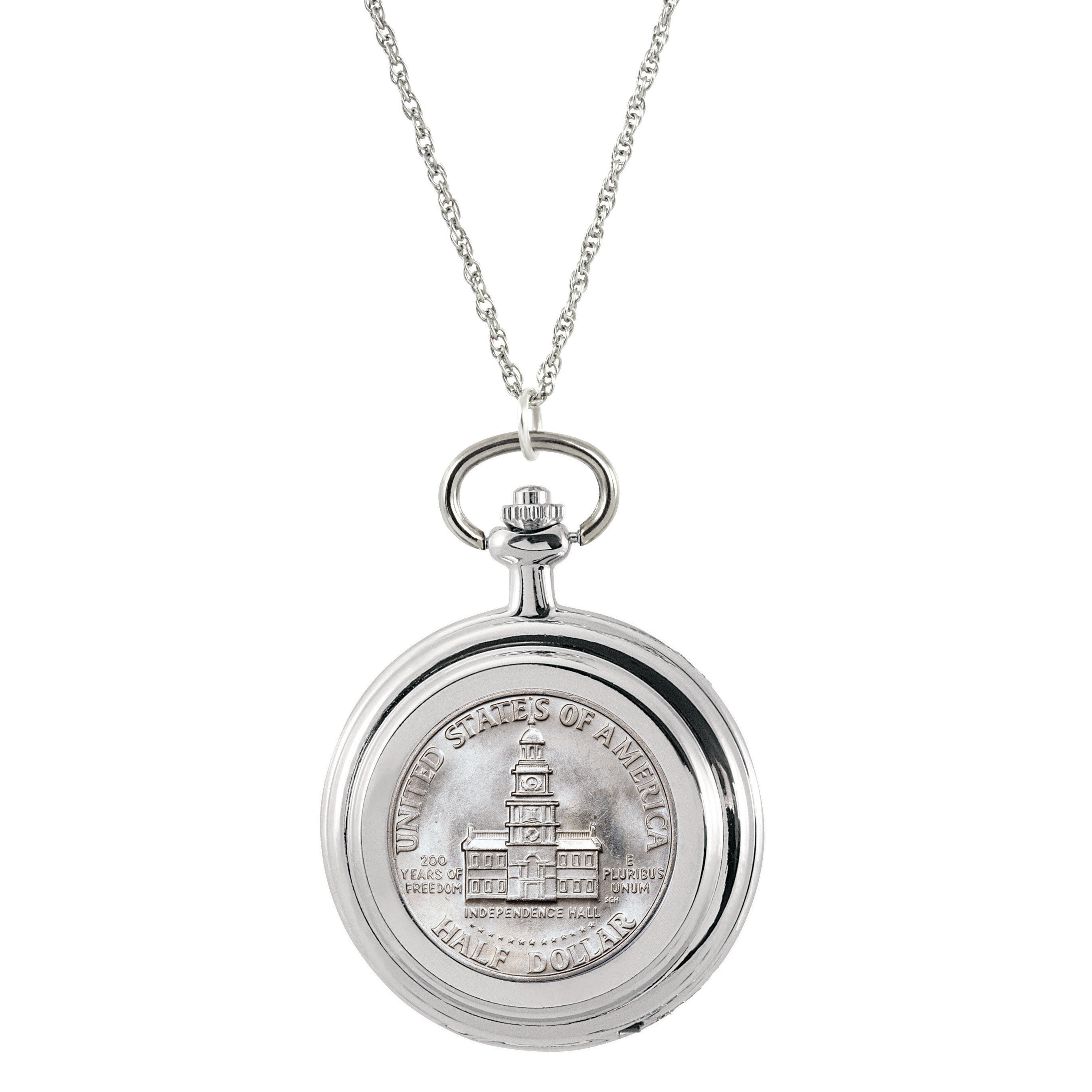 JFK Bicentennial Half Dollar Coin Pocket Watch Coin Pendant Necklace
