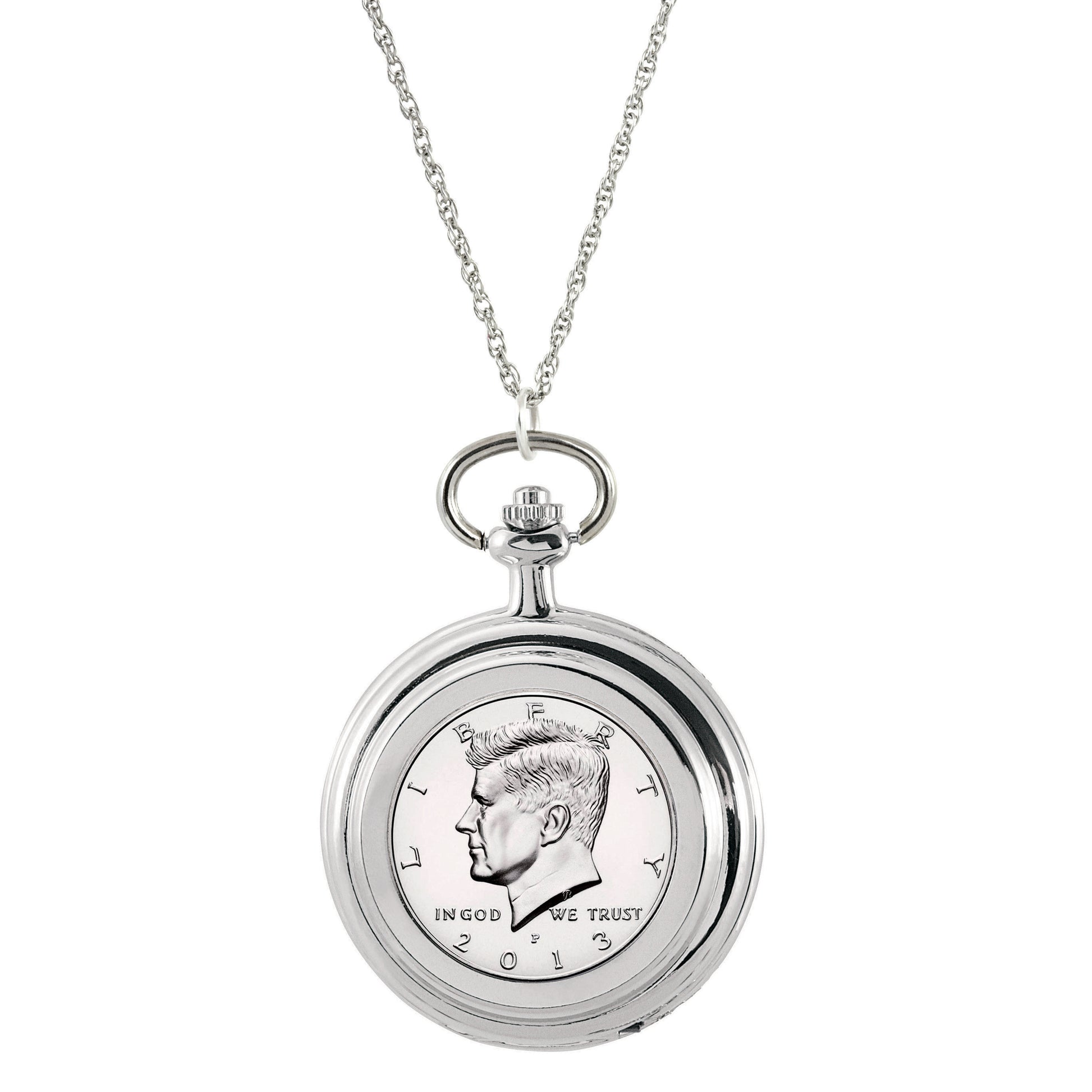 Proof JFK Half Dollar Coin Pocket Watch Coin Pendant Necklace