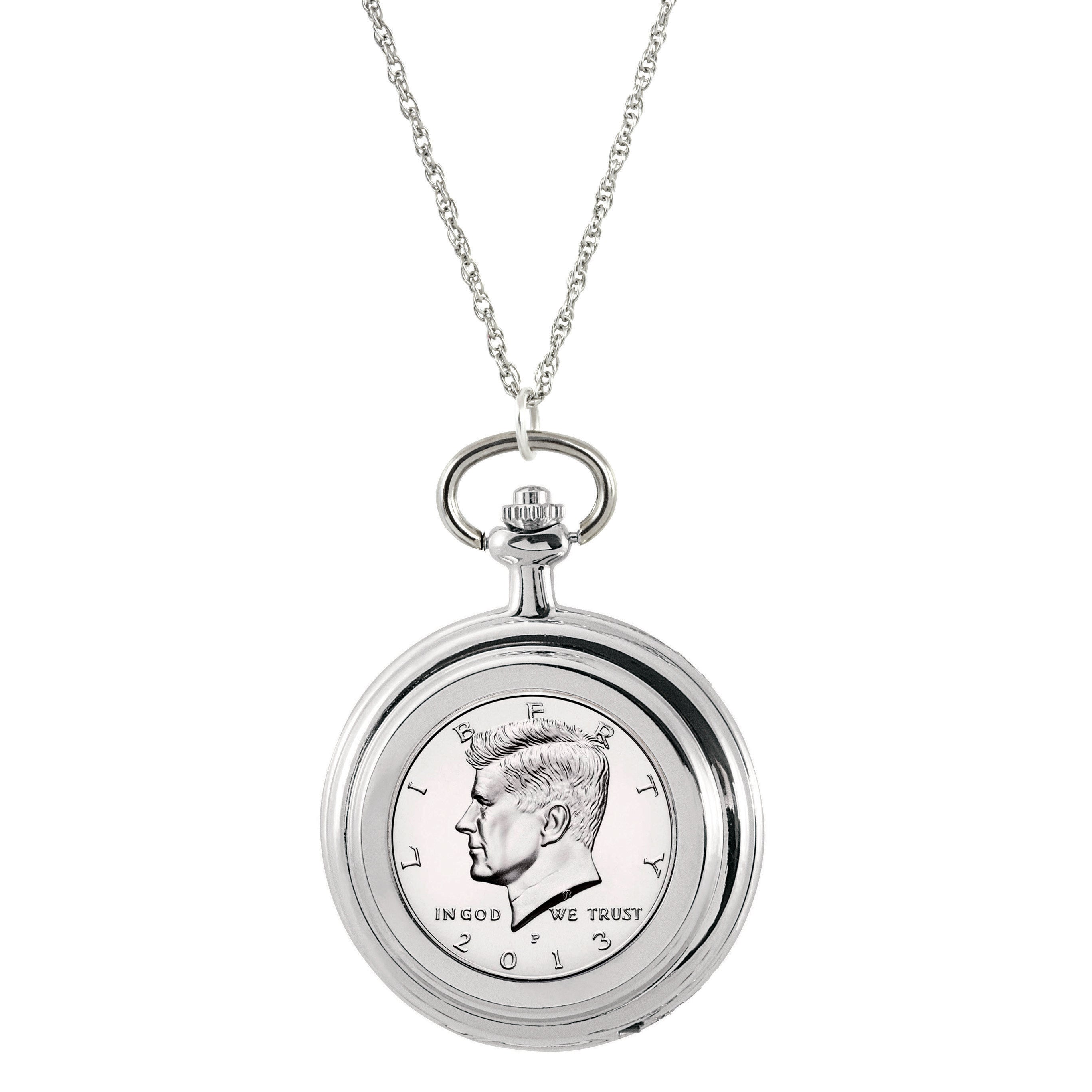Proof JFK Half Dollar Coin Pocket Watch Coin Pendant Necklace