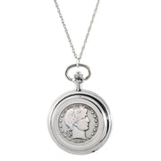 Silver Barber Half Dollar Coin Pocket Watch Coin Pendant Necklace