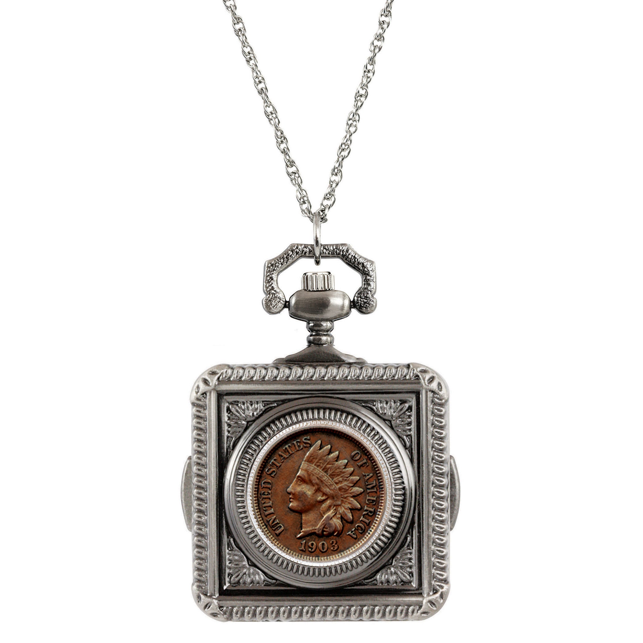 Indian Penny Coin Pocket Watch Coin Pendant Necklace