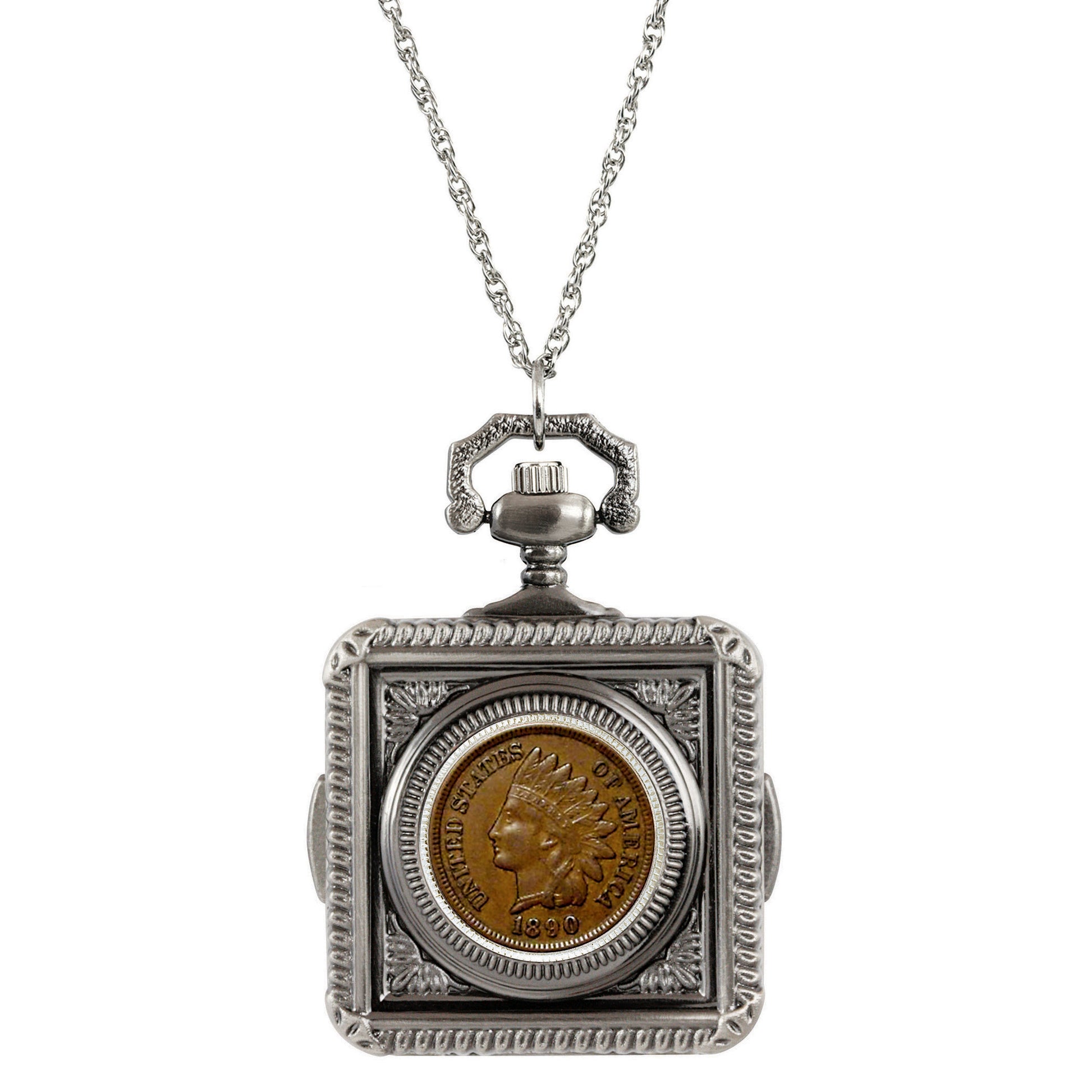 1800's Indian Penny Coin Pocket Watch Coin Pendant Necklace