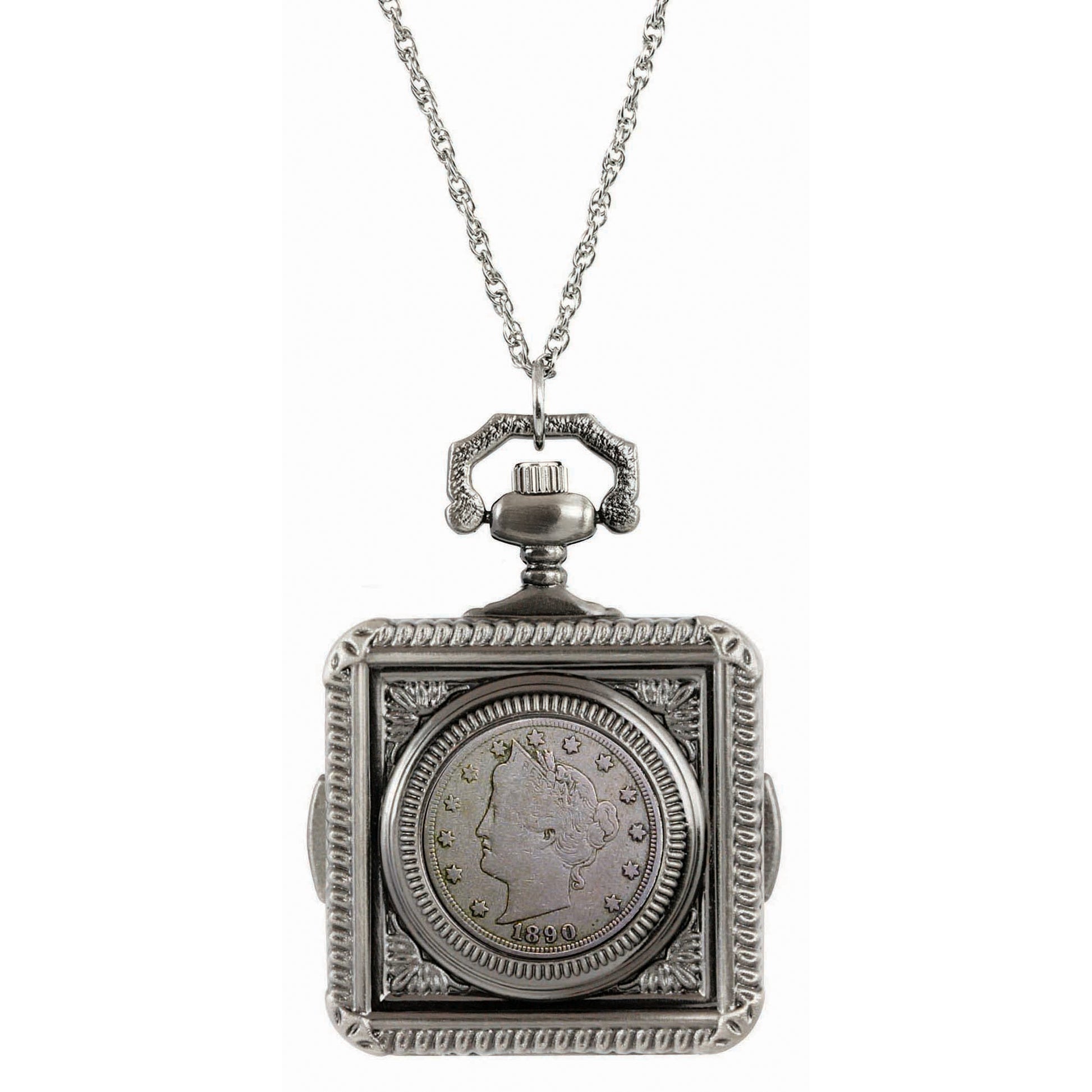 1800's Liberty Nickel Coin Pocket Watch Coin Pendant Necklace