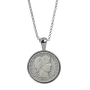 Silver Barber Quarter Silver Tone Coin Pendant