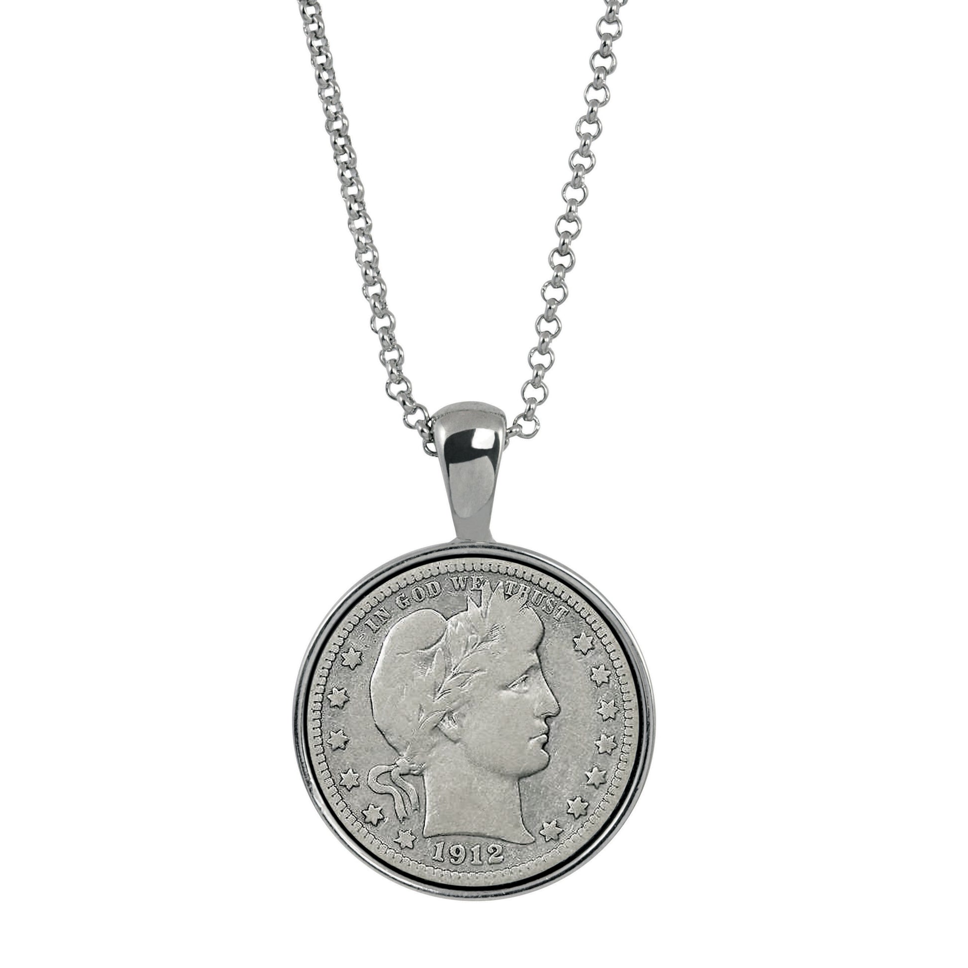 Silver Barber Quarter Silver Tone Coin Pendant