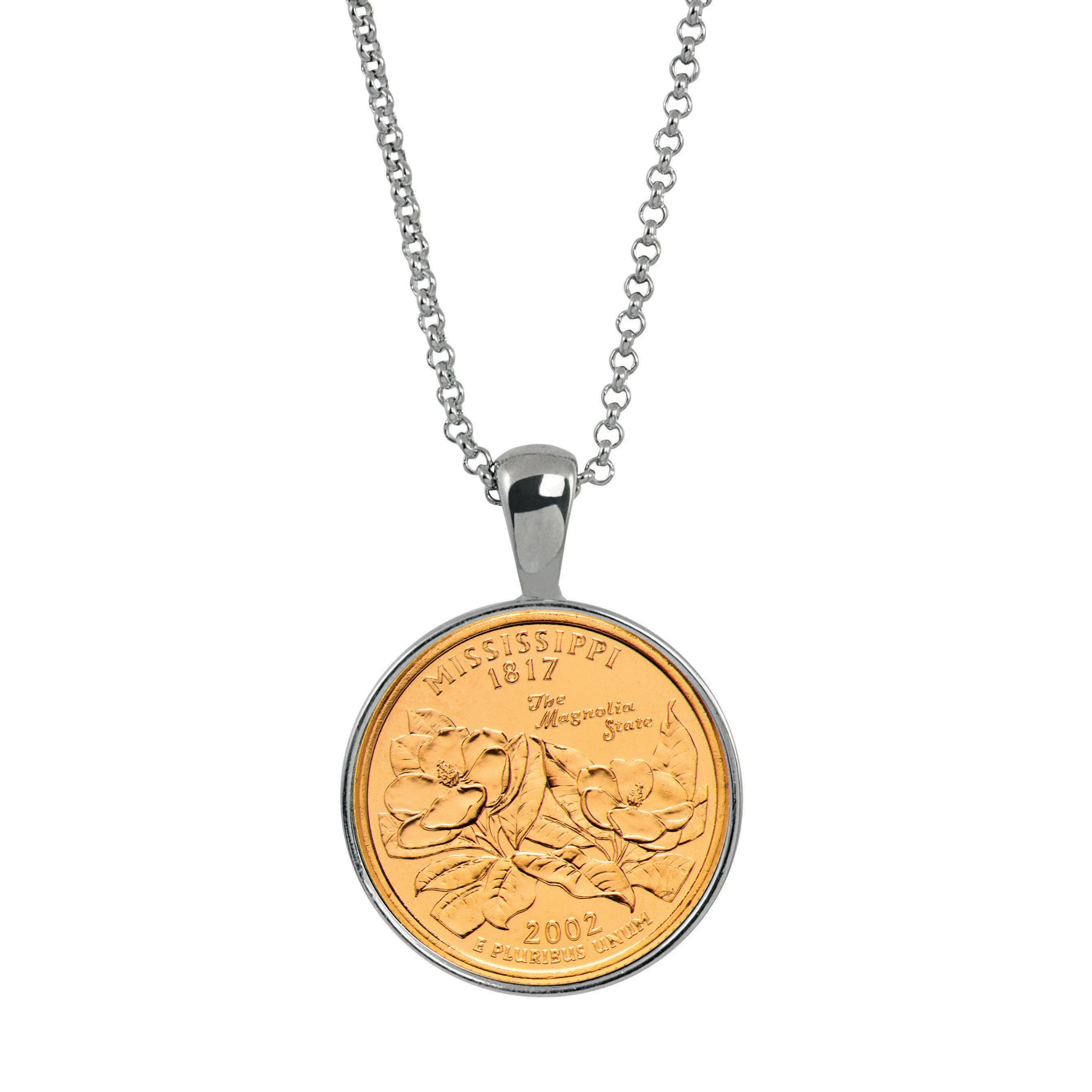 Gold-Layered Statehood Quarter Silver Tone Coin Pendant