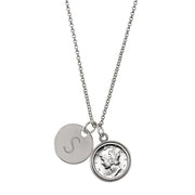 Silver Mercury Dime with Personalized Disc Charm Silvertone Coin Pendant Necklace
