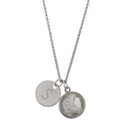 Silver Seated Liberty Dime with Personalized Disc Charm Silvertone Coin Pendant Necklace