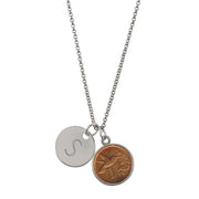 Hummingbird Coin with Personalized Disc Charm Silvertone Pendant Necklace
