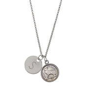 Irish Threepence Rabbit Coin with Personalized Disc Charm Silvertone Pendant Necklace