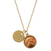 Year to Remember Lincoln Penny with Personalized Disc Charm Goldtone Coin Pendant Necklace