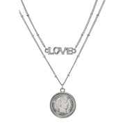 Silver Barber Dime Coin Double Strand Love Necklace
