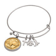Western Charm Silver Tone Gold Layered Buffalo Nickel Reverse Coin Bangle Bracelet