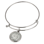 Silver Barber Dime Silver Tone Coin Bangle Bracelet