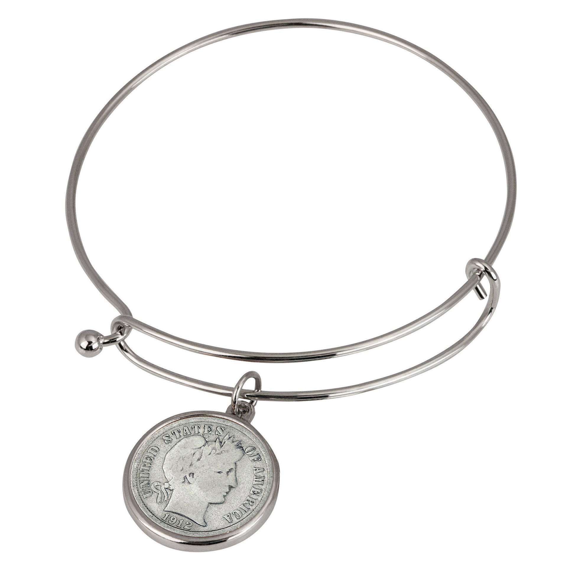 Silver Barber Dime Silver Tone Coin Bangle Bracelet