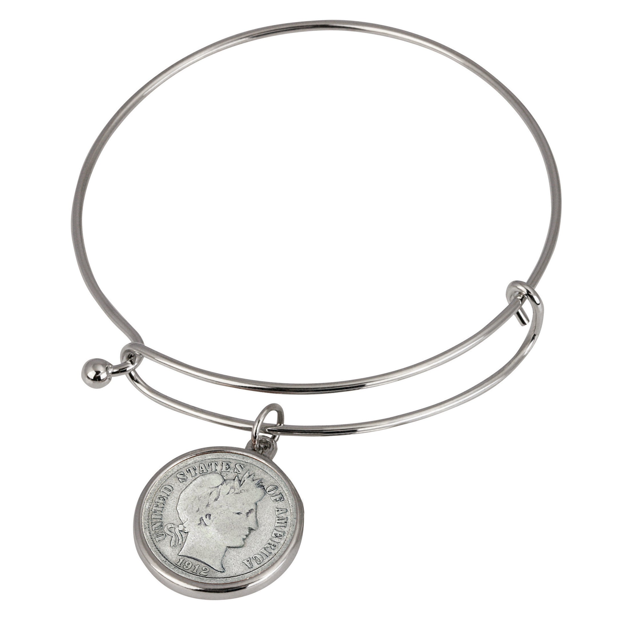 Silver Barber Dime Silver Tone Coin Bangle Bracelet