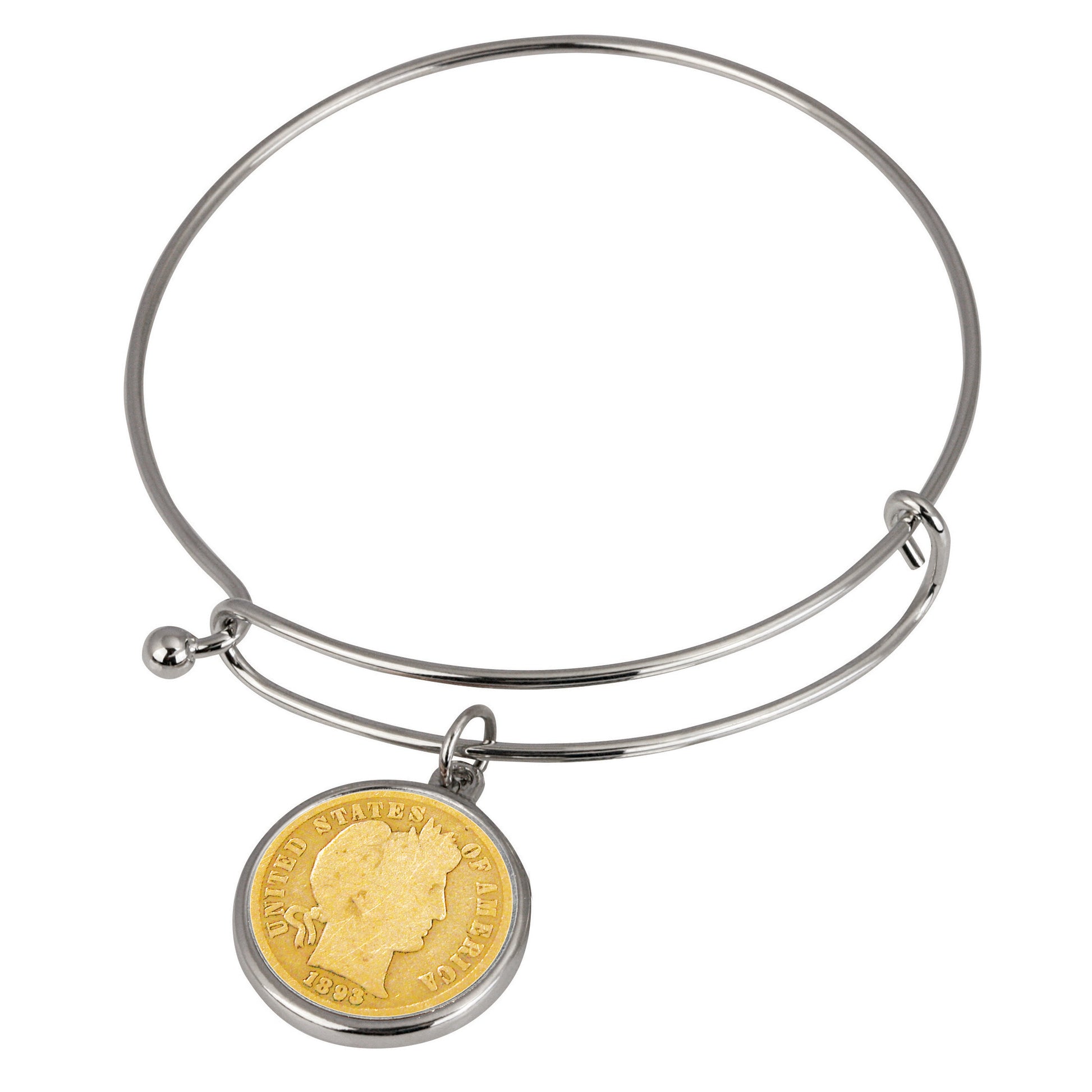 Gold Layered Silver Barber Dime Silver Tone Coin Bangle Bracelet