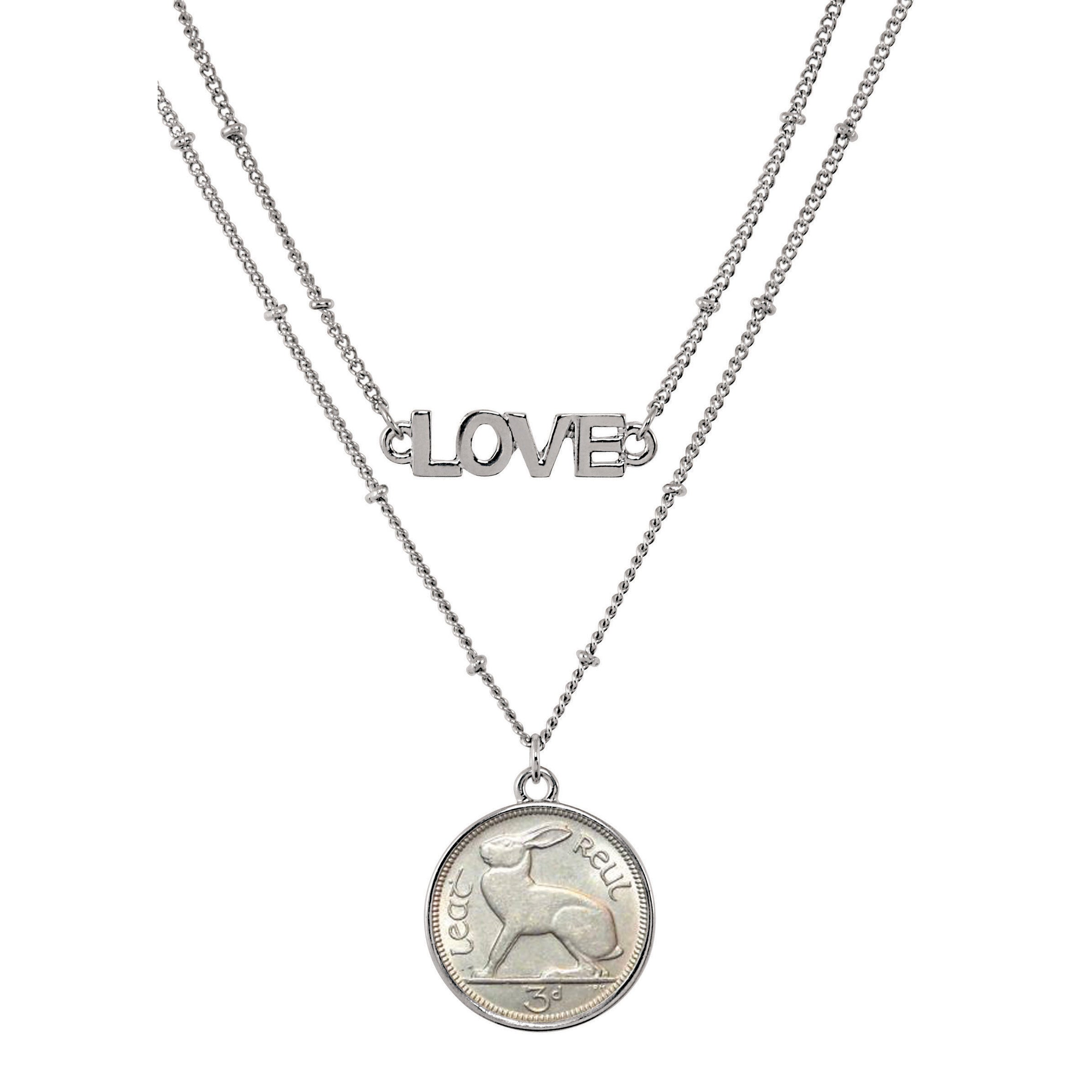 Irish Three Pence Rabbit Coin Double Strand Love Necklace