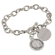 Barber Dime Personalized Sterling Silver Toggle Bracelet