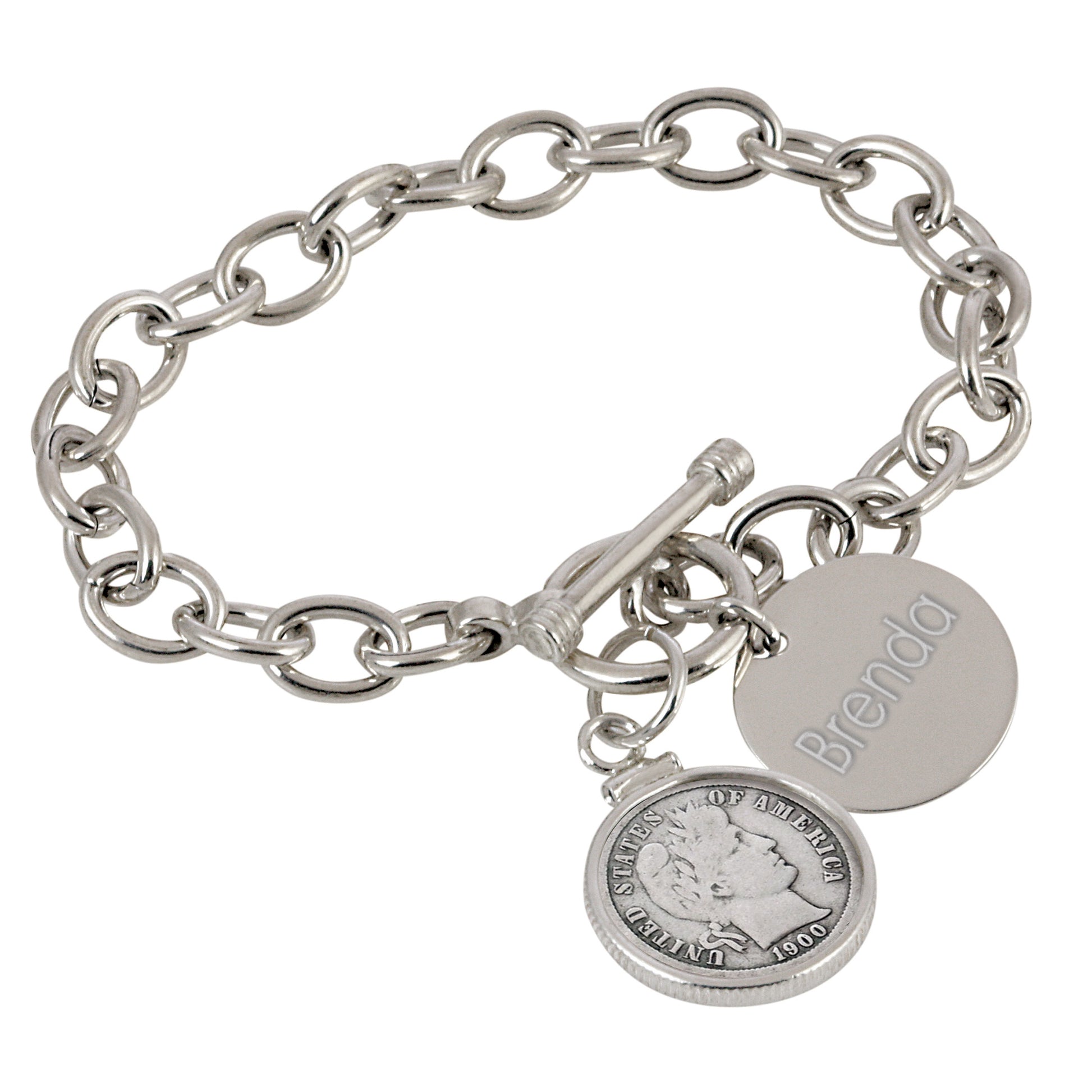 Barber Dime Personalized Sterling Silver Toggle Bracelet