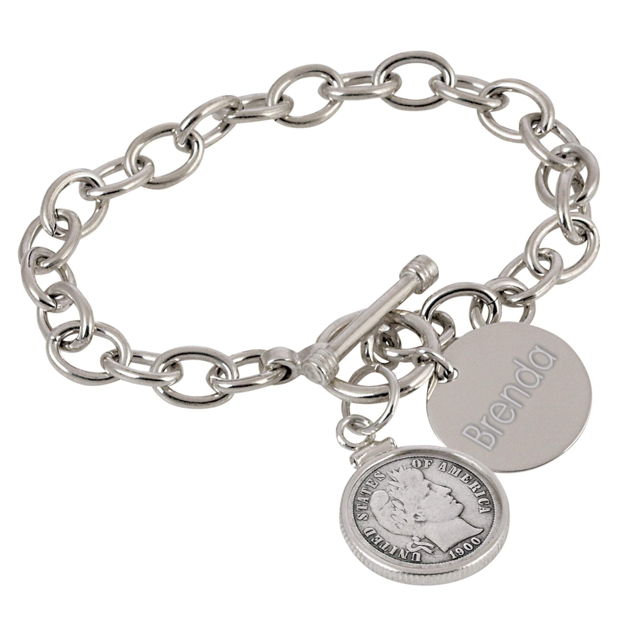 Barber Dime Personalized Sterling Silver Toggle Bracelet