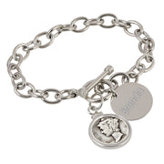 Mercury Dime Personalized Sterling Silver Toggle Bracelet