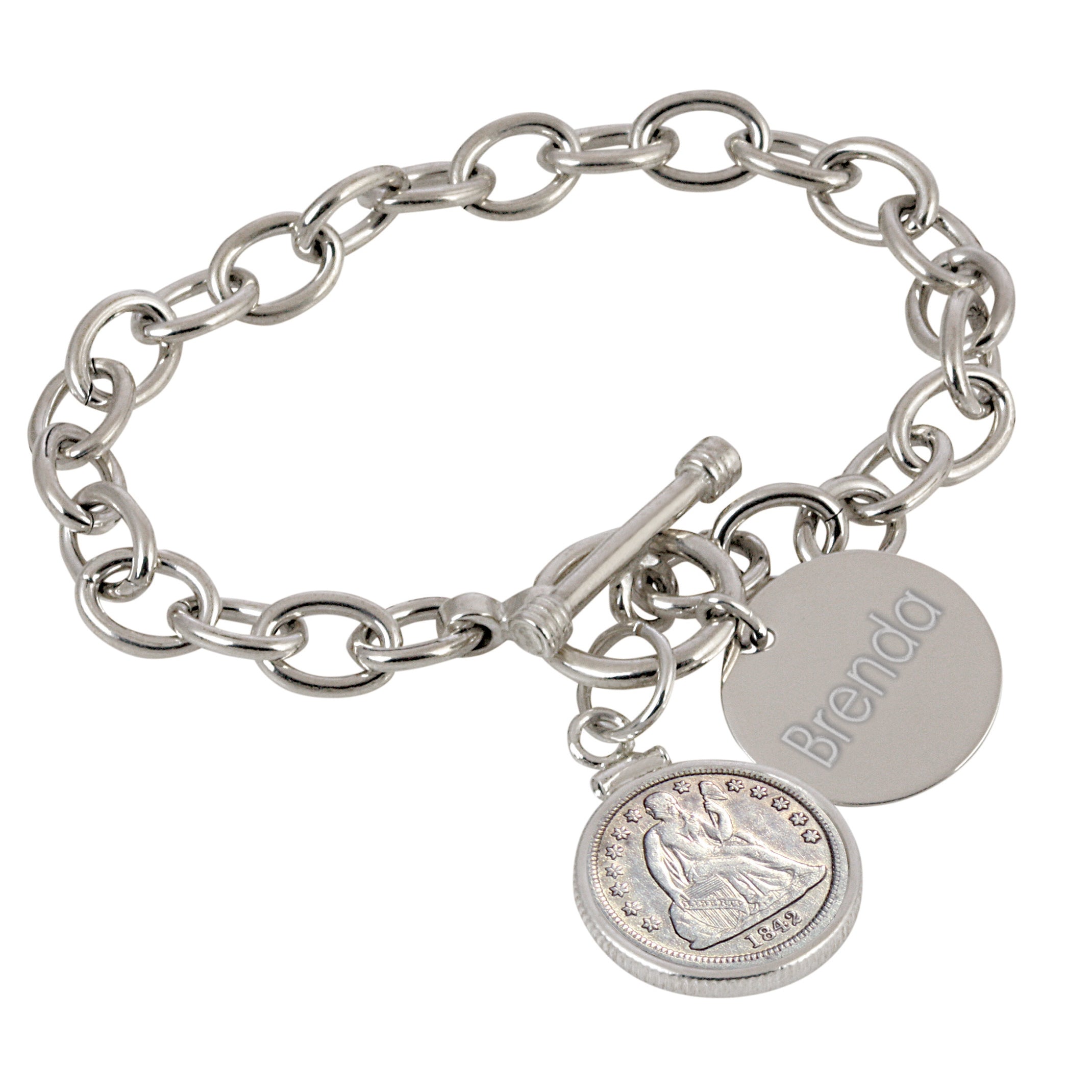 Seated Dime Personalized Sterling Silver Toggle Bracelet