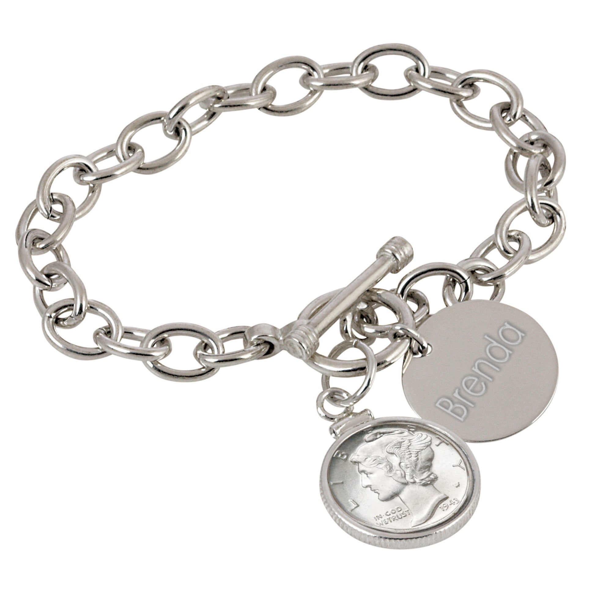 Year To Remember Dime Personalized Sterling Silver Toggle Bracelet