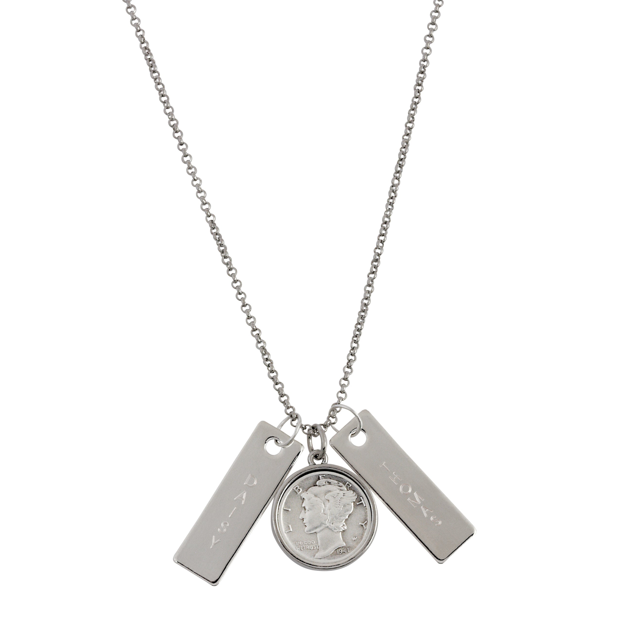 Year To Remember Dime Personalized Two Bar Pendant