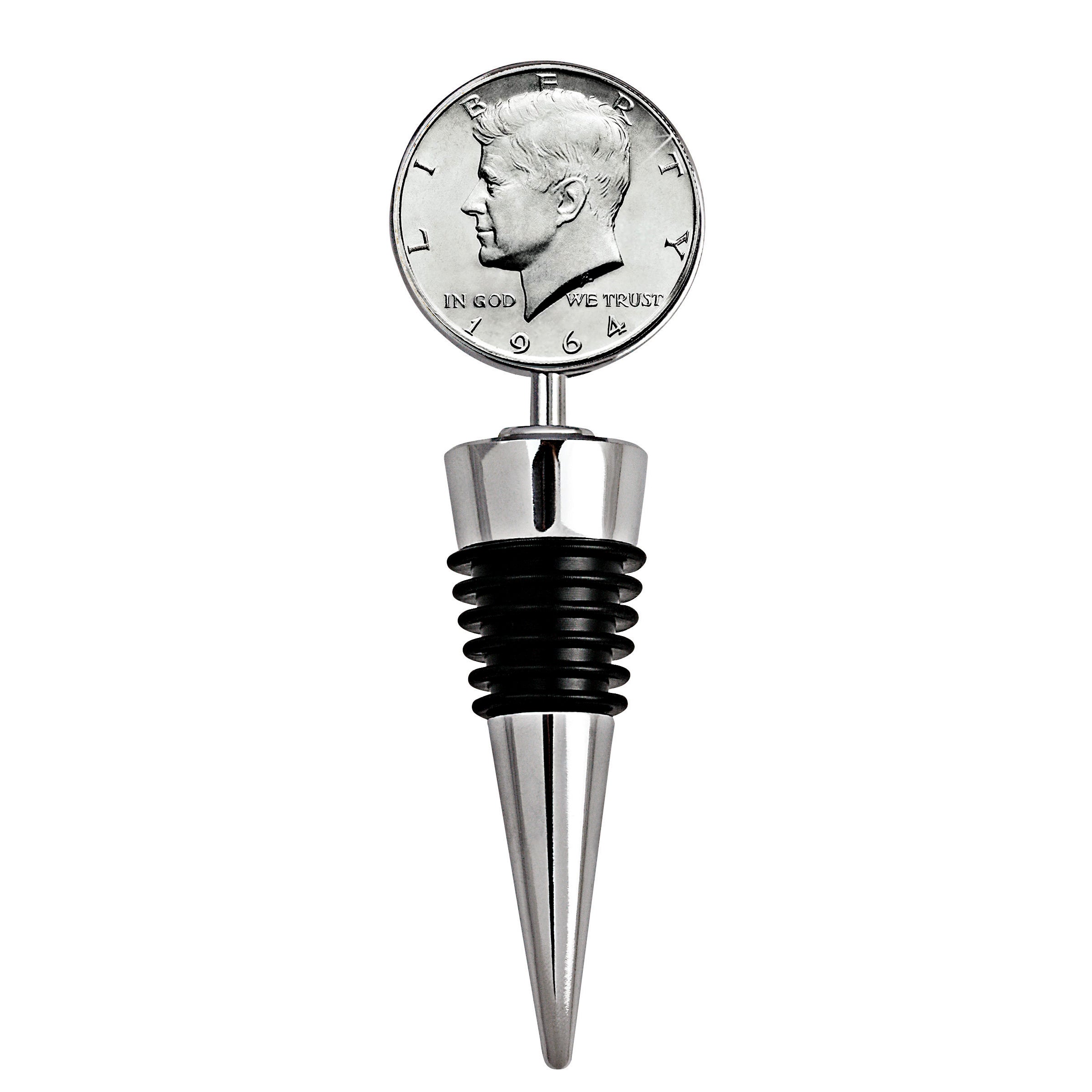 JFK 1964 First Year of Issue Half Dollar Coin Wine Stopper