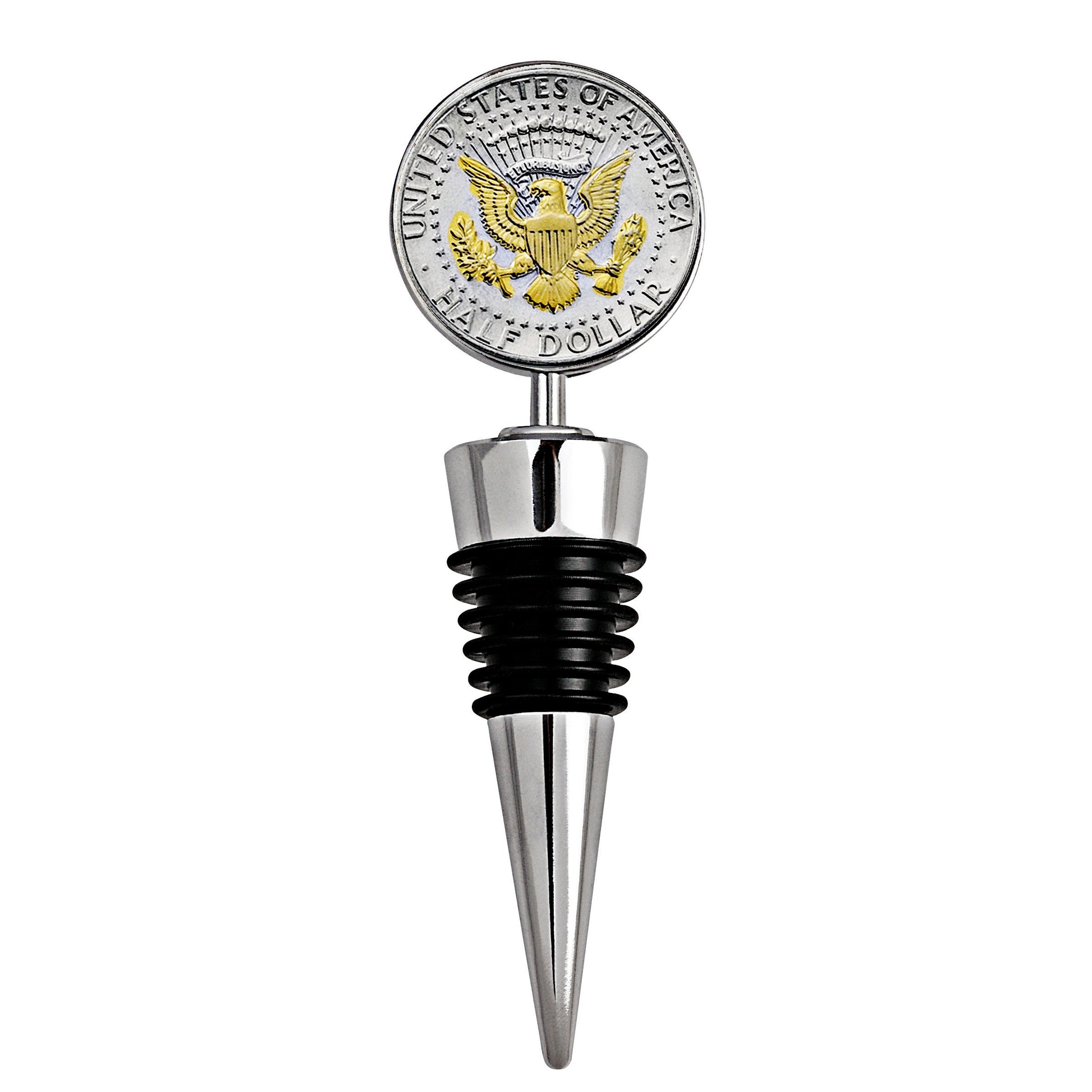 Monogrammed Selectively Gold-Layered Presidential Seal JFK Half Dollar Coin Wine Stopper