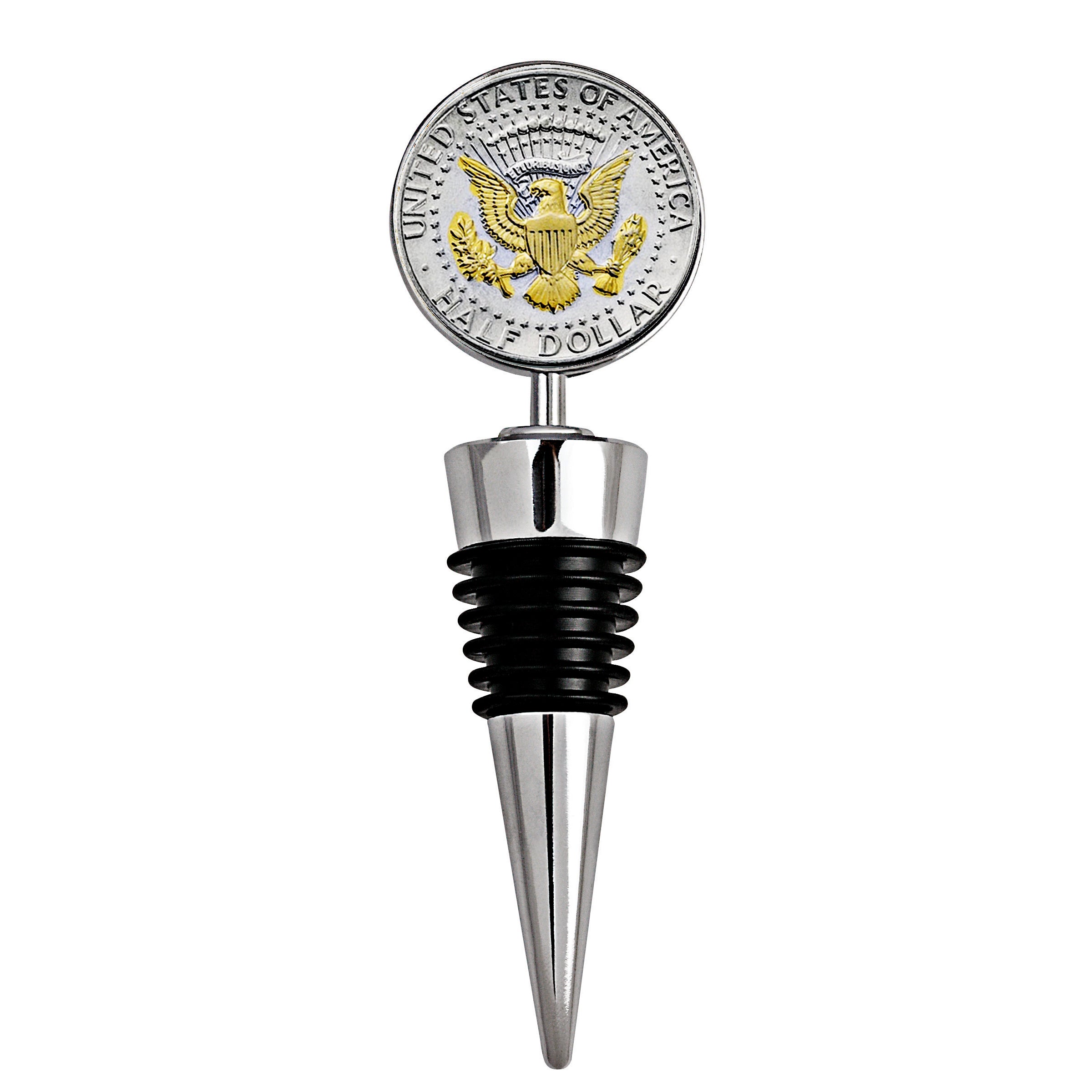 Monogrammed Selectively Gold-Layered Presidential Seal JFK Half Dollar Coin Wine Stopper