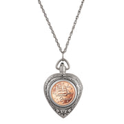 Greek 2 Euro Coin Heart Locket Pocket Watch Pendant