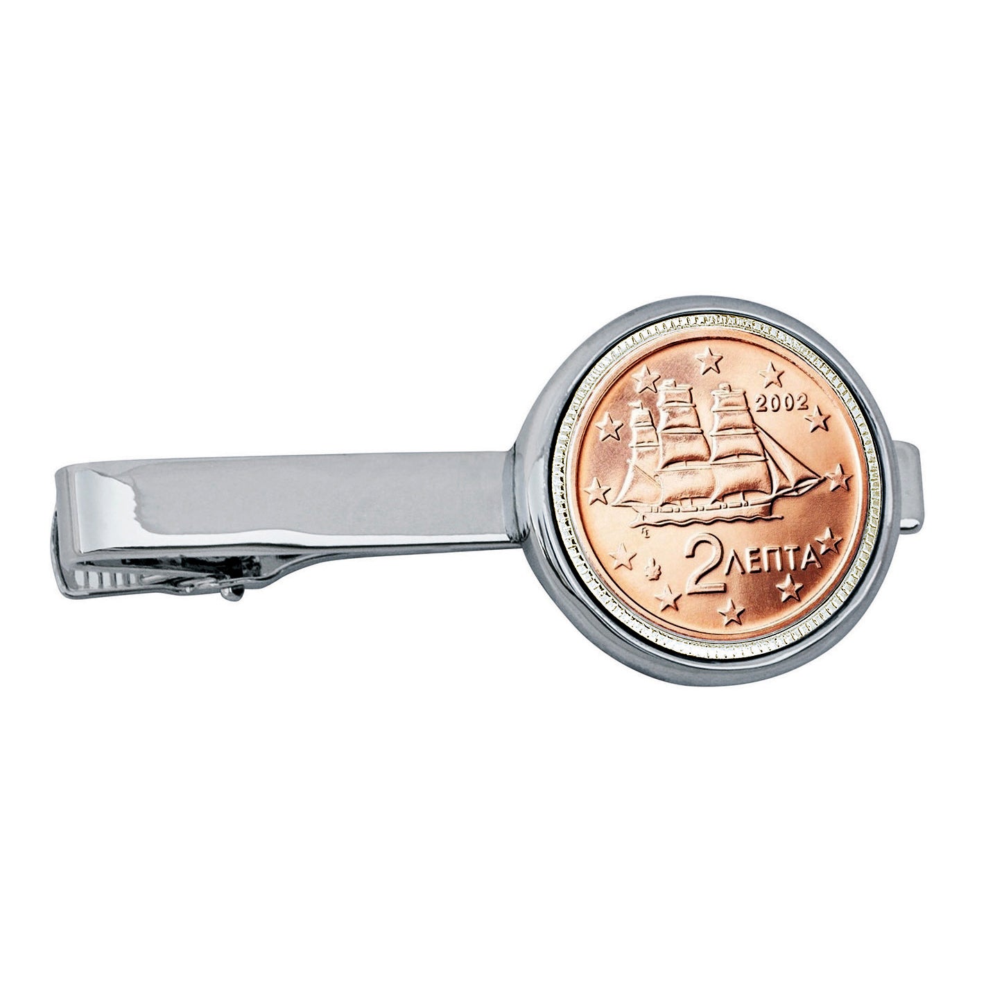 Greek 2 Euro Bar Coin Tie Clip