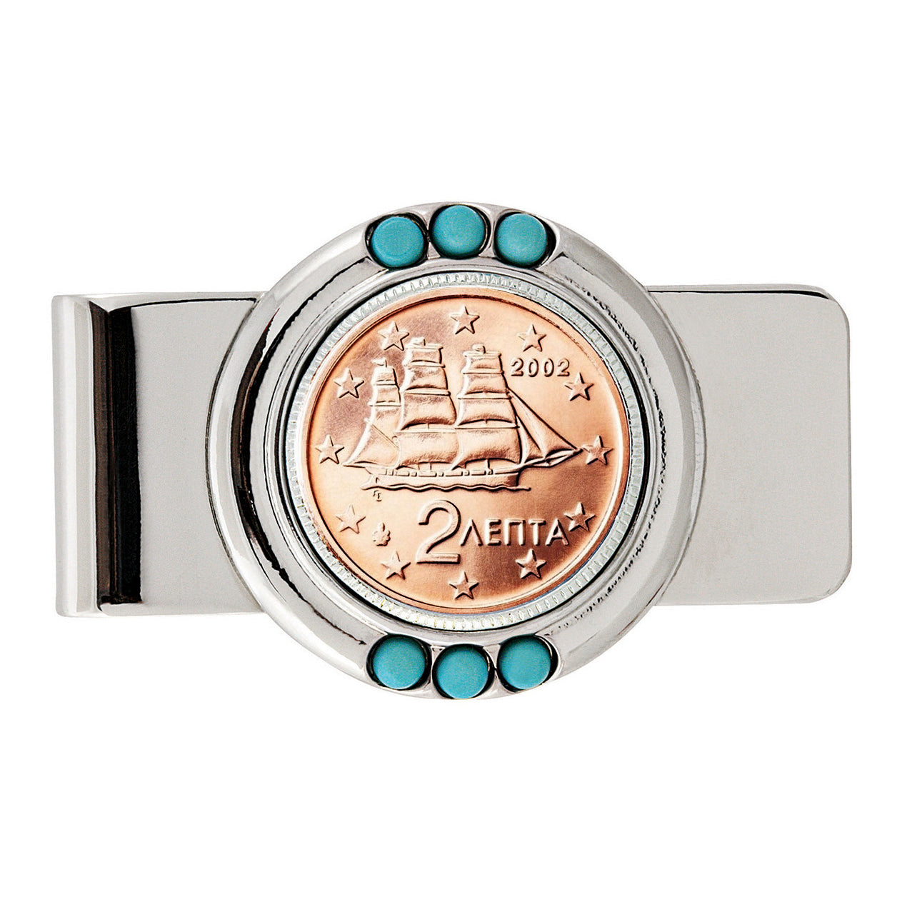 Greek 2 Euro Coin Turquoise Money Clip