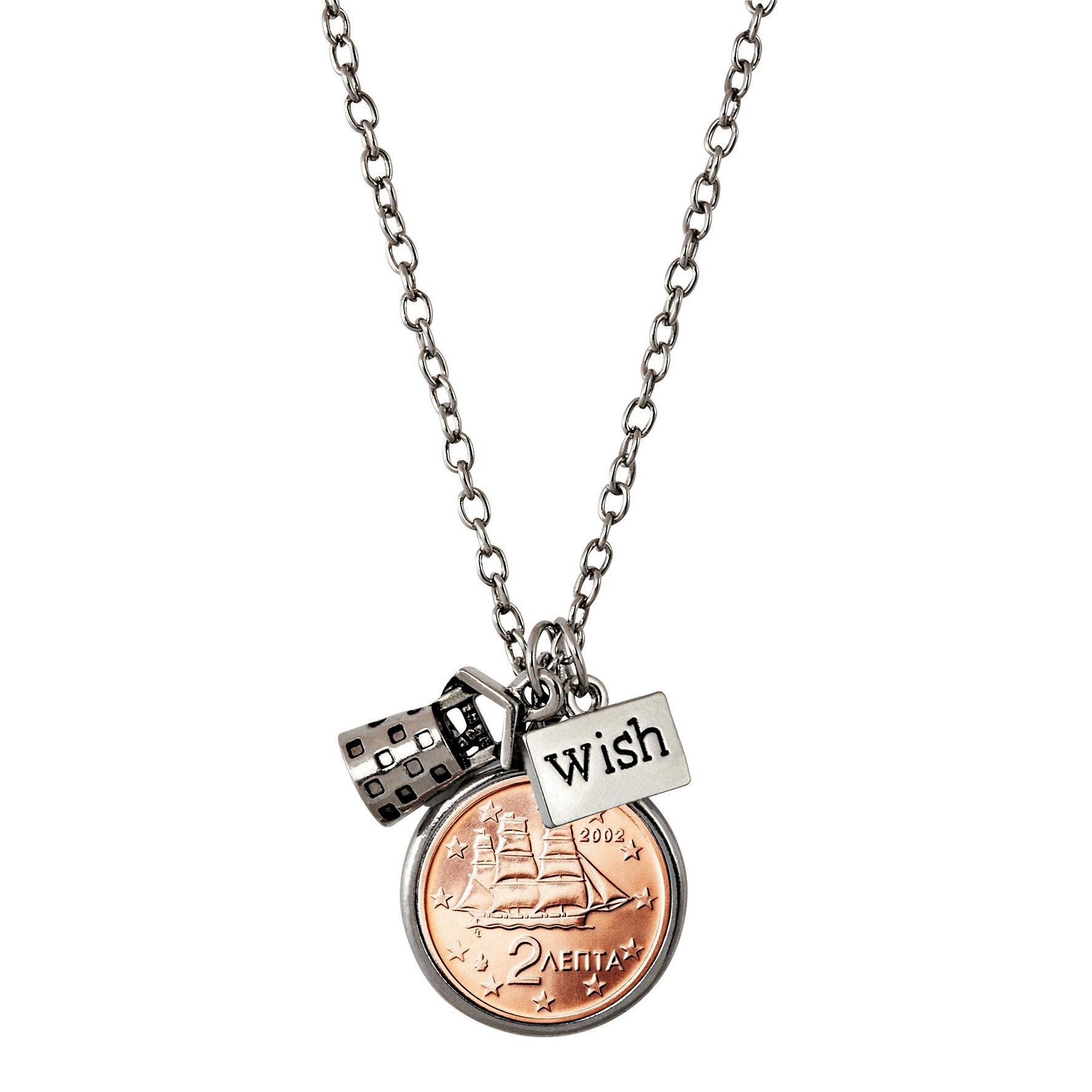 Greek 2 Euro Coin Wishing Well Pendant