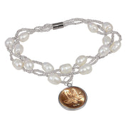 Butterfly Coin Freshwater Pearl Magnetic Closure Bracelet