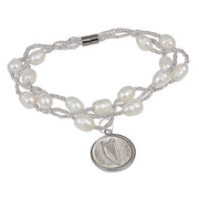 Irish Three Pence Freshwater Pearl Magnetic Closure Coin Bracelet
