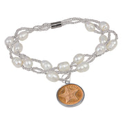 Starfish One Cent Freshwater Pearl Magnetic Closure Coin Bracelet