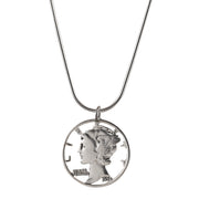 Silver Mercury Dime Hand Cut Coin Sterling Silver Necklace