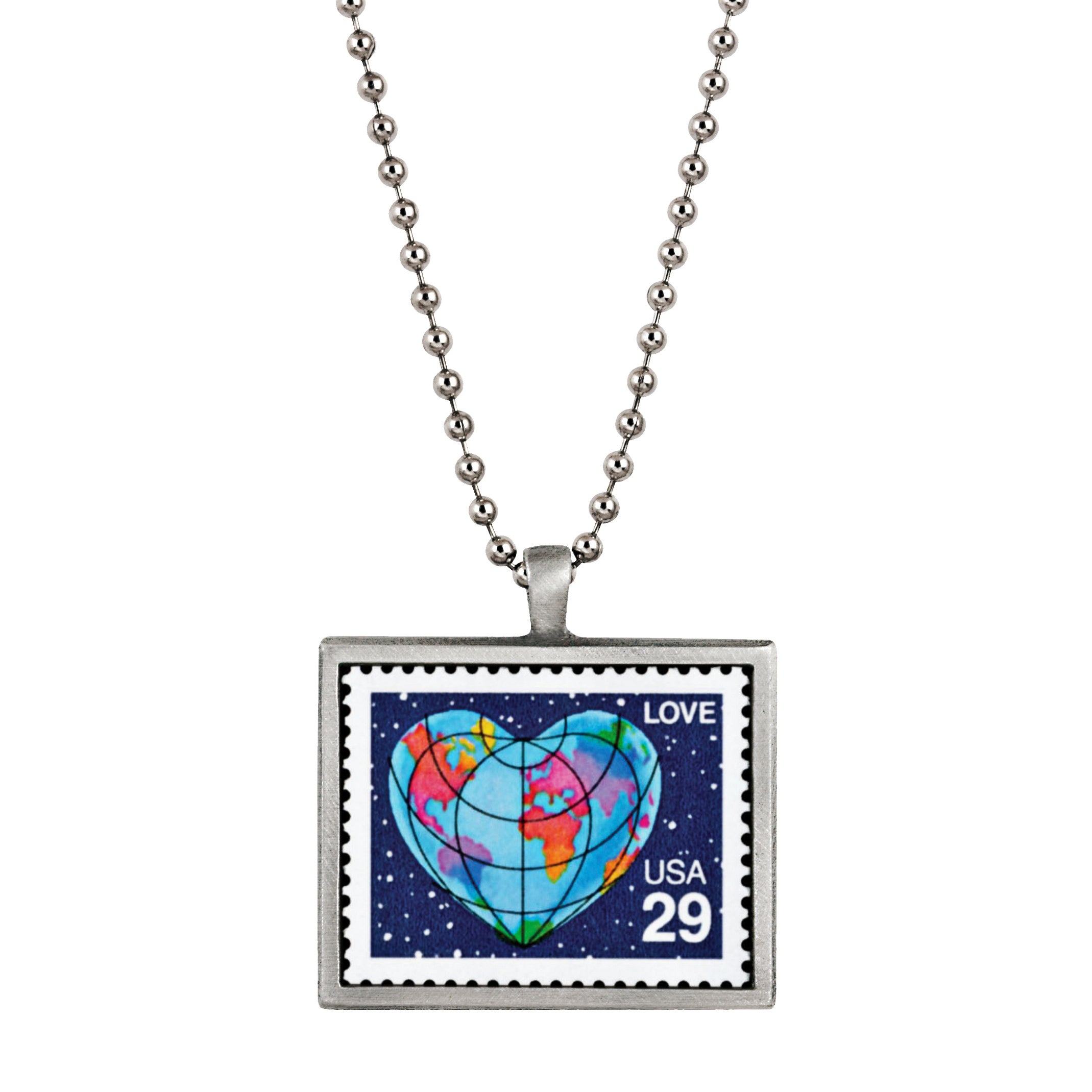 A World of Love United States Postage Stamp Ball Chain Necklace