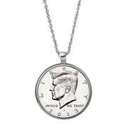 JFK Half Dollar Coin Silvertone Pendant