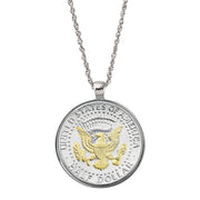 Selectively Layered in Gold Presidential Seal Half Dollar Coin Silvertone Pendant