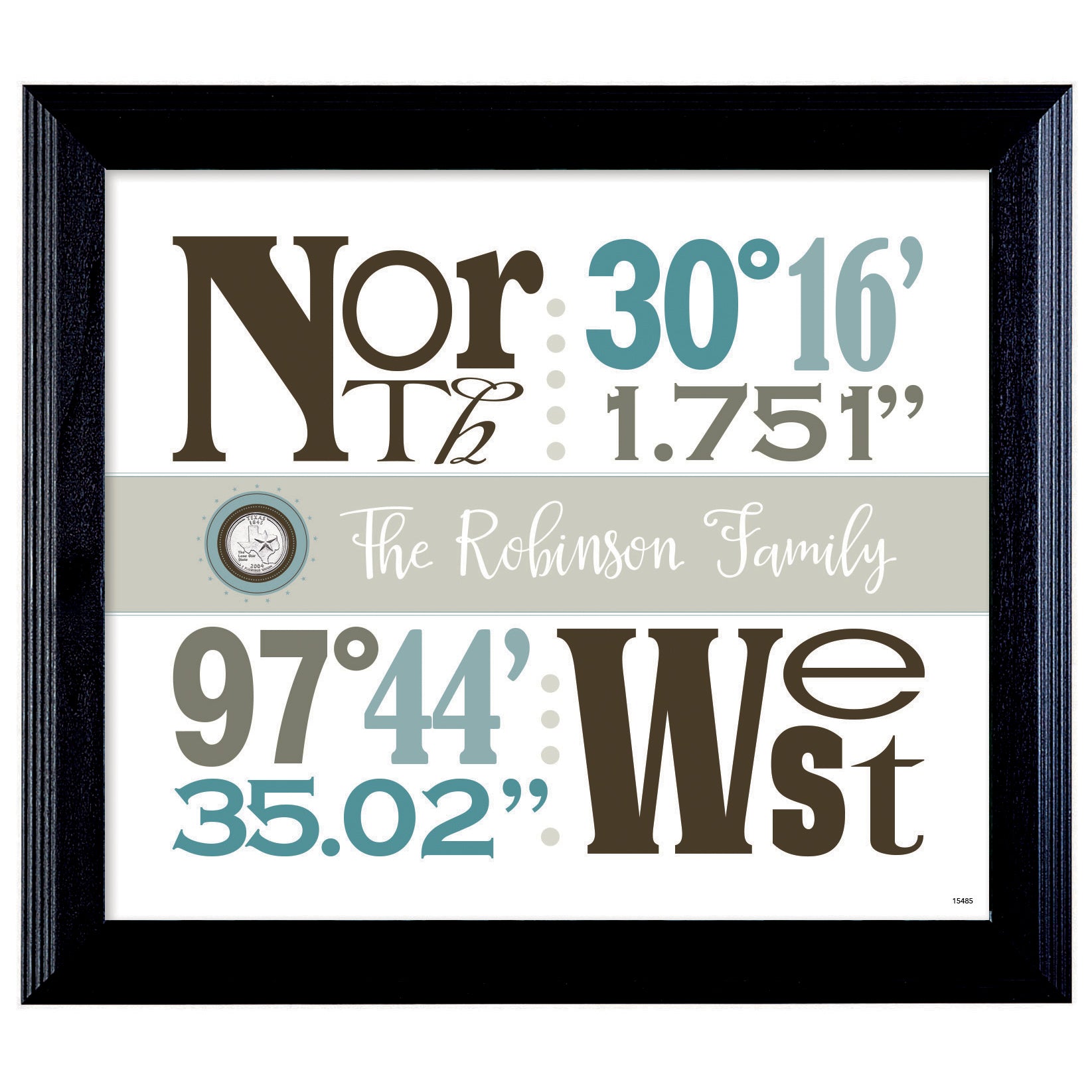 State Quarter and City Coordinates Personalized Frame
