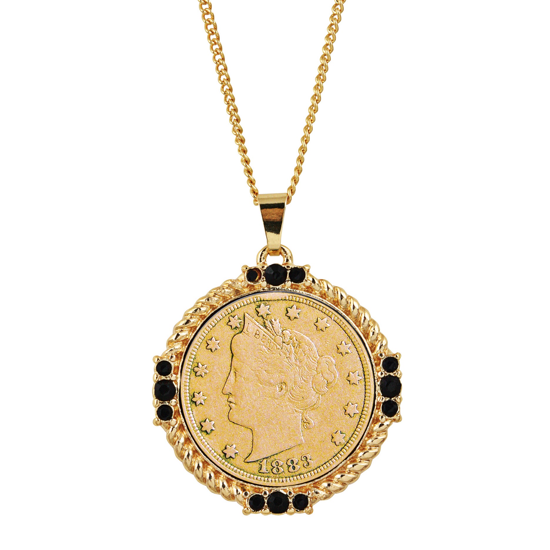 Gold Layered Liberty Nickel Medallion Goldtone Necklace Pendant