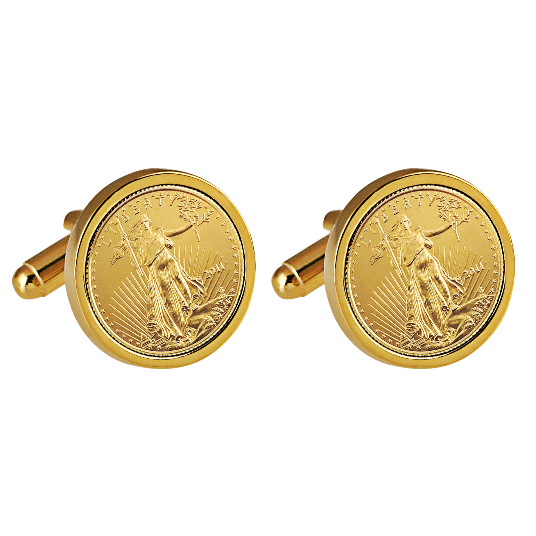 St Gaudens Design Gold Layered Replica American Eagle Coin Goldtone Cufflinks