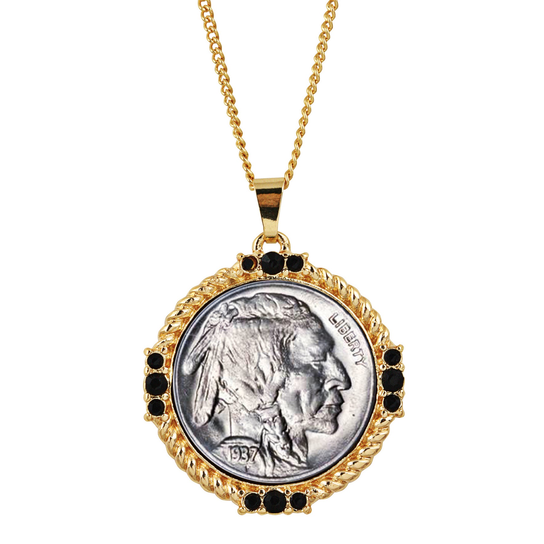 Buffalo Nickel Medallion Goldtone Necklace Pendant