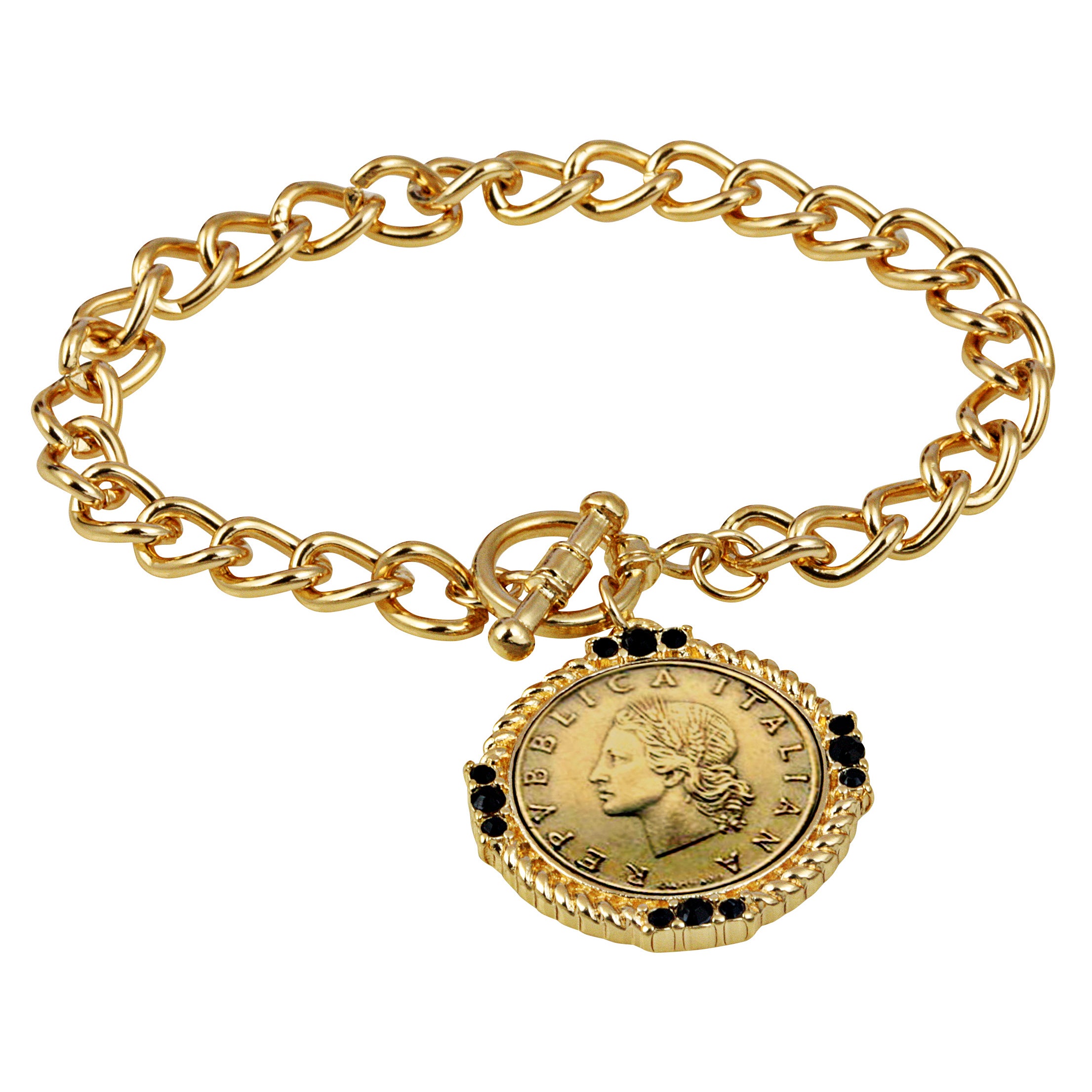 Italian 20 Lira Coin Toggle Bracelet 