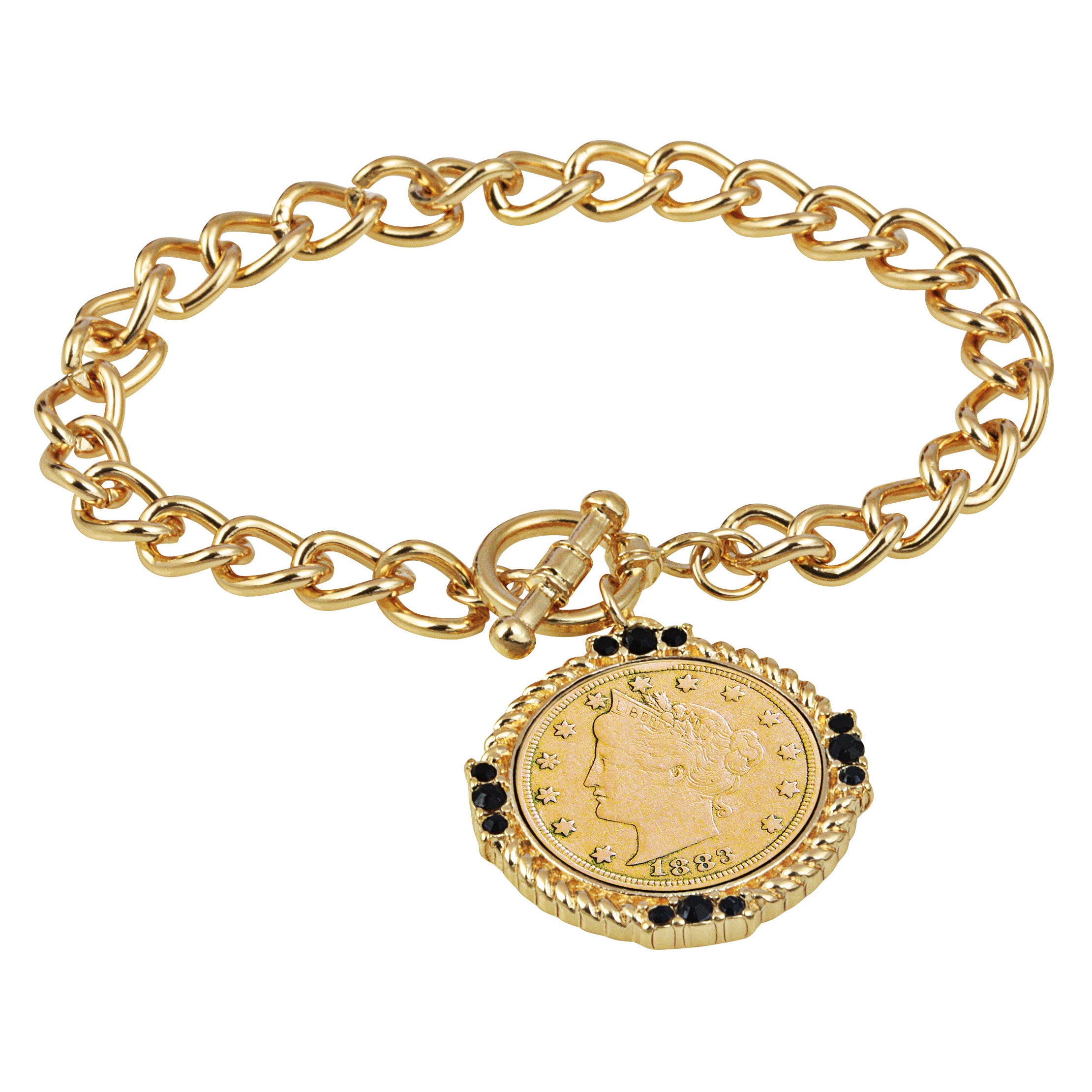 Gold Layered Liberty Nickel Goldtone Toggle Bracelet 