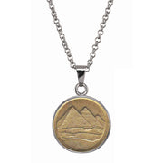 Egyptian Pyramid Coin 1 Piastre Coin Pendant with 18 Inch Silvertone Chain